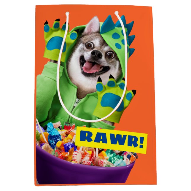 Dog in Dinosaur Costume Medium Gift Bag (Front)