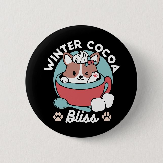 Dog in Festive Mug for Holiday Vibes - Winter Coco 6 Cm Round Badge (Front)