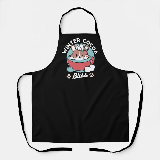 Dog in Festive Mug for Holiday Vibes - Winter Coco Apron (Front)