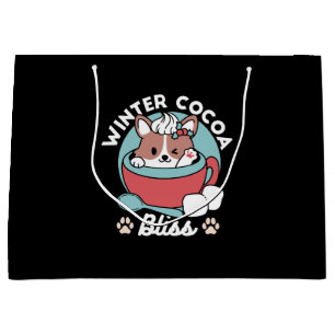 Dog in Festive Mug for Holiday Vibes - Winter Coco Large Gift Bag