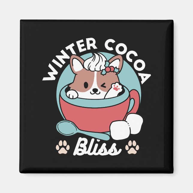 Dog in Festive Mug for Holiday Vibes - Winter Coco Magnet (Front)