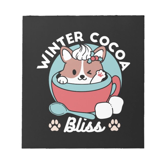 Dog in Festive Mug for Holiday Vibes - Winter Coco Notepad (Front)