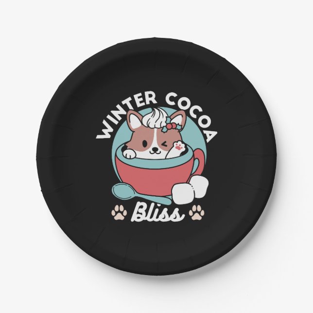 Dog in Festive Mug for Holiday Vibes - Winter Coco Paper Plate (Front)