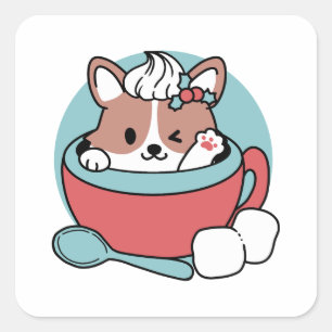 Dog in Festive Mug for Holiday Vibes - Winter Coco Square Sticker