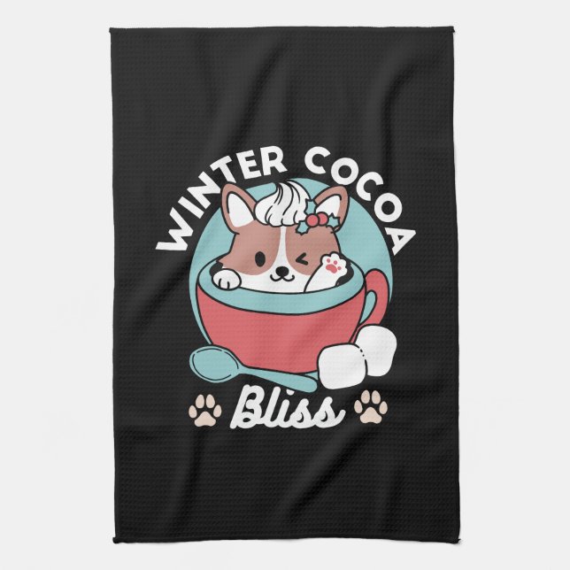Dog in Festive Mug for Holiday Vibes - Winter Coco Tea Towel (Vertical)