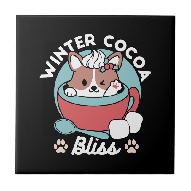 Dog in Festive Mug for Holiday Vibes - Winter Coco Tile (Front)