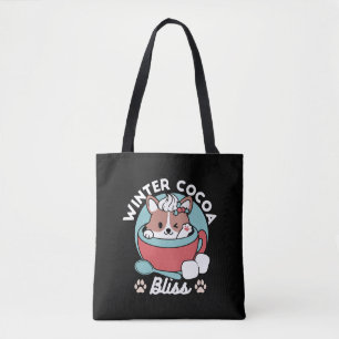 Dog in Festive Mug for Holiday Vibes - Winter Coco Tote Bag