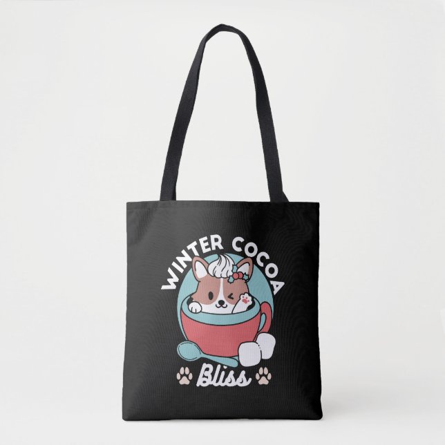 Dog in Festive Mug for Holiday Vibes - Winter Coco Tote Bag (Front)