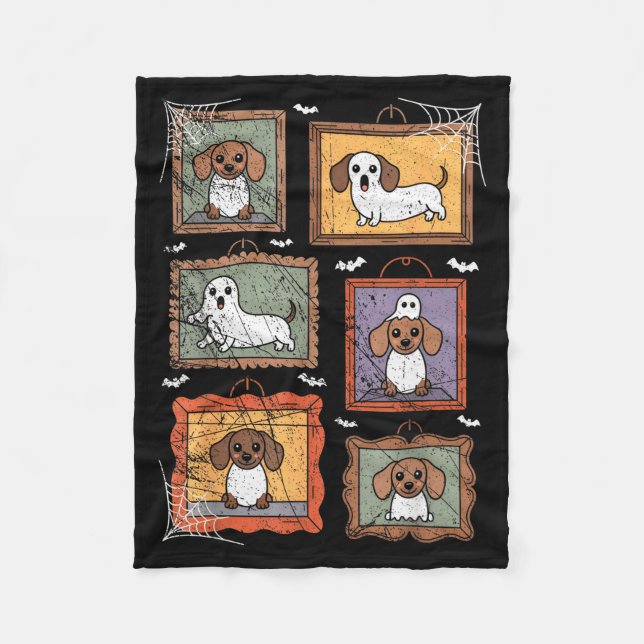 Dog In Ghost Costume Funny Halloween Puppy Lover  Fleece Blanket (Front)