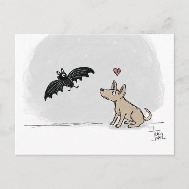 Dog in Love with a Bat postcard (Front)