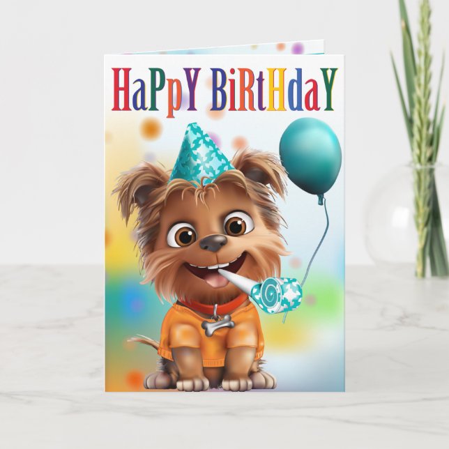 Dog in Party Hat Birthday Card (Front)