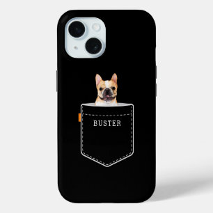 Dog In Pocket Custom Pet Photo and Name Black iPhone 15 Case