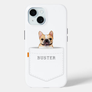 Dog In Pocket   Custom Pet Photo and Name White iPhone 15 Case