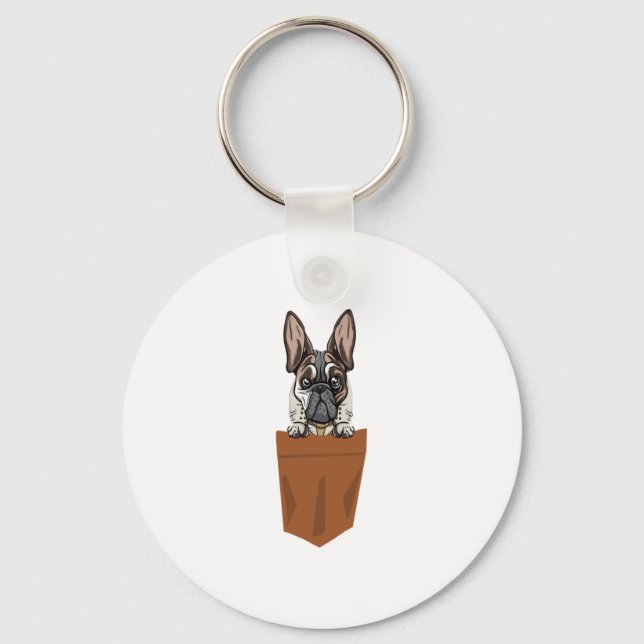 Dog in Pocket Funny Puppy for Dog Lovers Bulldog  Key Ring (Front)
