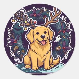 Dog in Reindeer Antlers Sticker