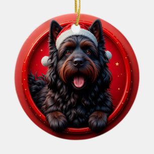 Dog in Santa Hat Surrounded by Festive Christmas Ceramic Tree Decoration