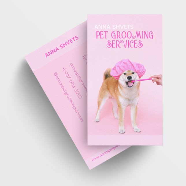 Dog in Shower Cap Pet Grooming Services Business Card (Creator Uploaded)