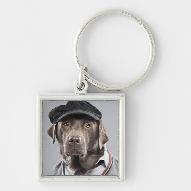 Dog in sweater and cap key ring (Front)