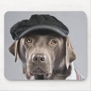 Dog in sweater and cap mouse mat
