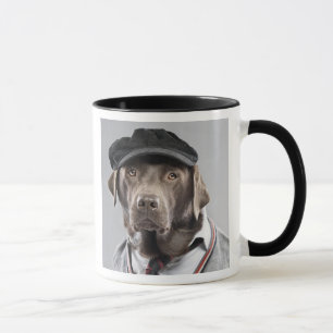 Dog in sweater and cap mug