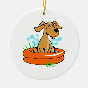 DOG IN SWIMMING POOL CERAMIC TREE DECORATION