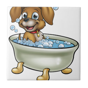 Dog in the Bath Cartoon Tile