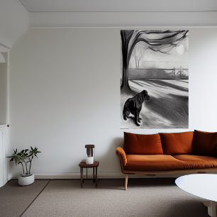 Dog in the park black and white  AI Art  Poster