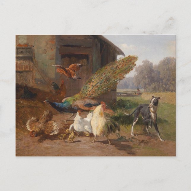 Dog in the Poultry Yard by Carl Jutz Postcard (Front)