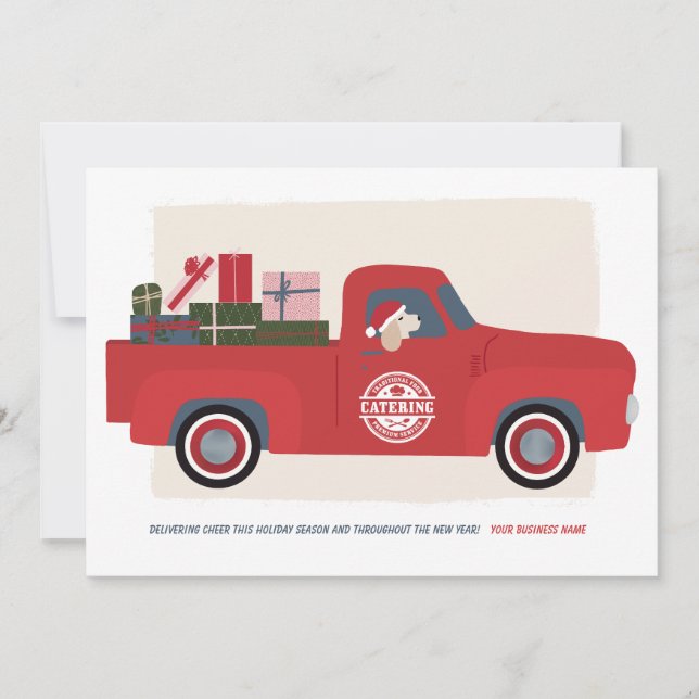 Dog in Truck Illustrated Corporate Holiday Card (Front)