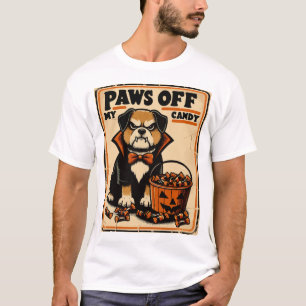 Dog in Vampire Costume Guarding Halloween Candy T-Shirt