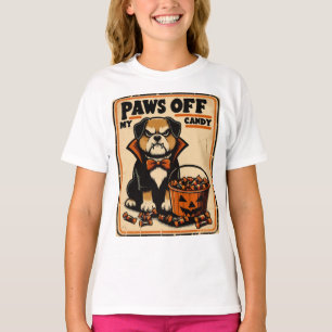 Dog in Vampire Costume Guarding Halloween Candy T-Shirt