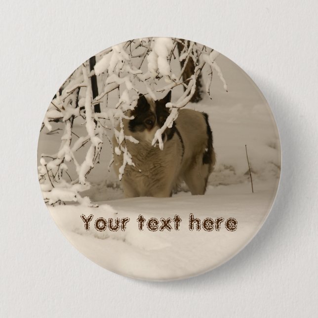 Dog in winter 7.5 cm round badge (Front)