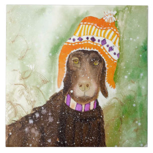 Dog in Winter Ceramic Tile (6" square)