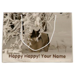 Dog in winter large gift bag