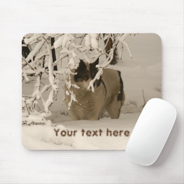 Dog in winter mouse mat (With Mouse)