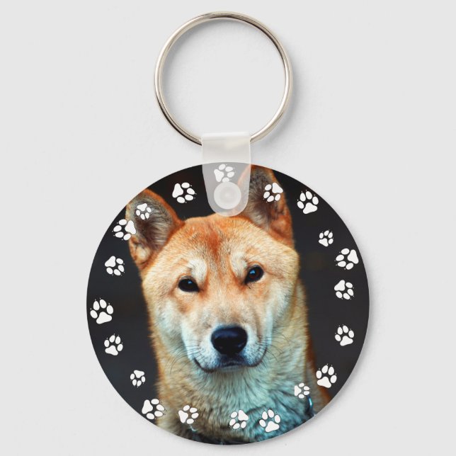 Dog Instagram Photo White Paw Prints Keychain (Front)
