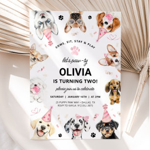 DOG Invitation, Pink Puppy Dog Birthday Invitation