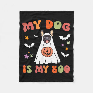 Dog Is Boo Black French Bulldog Halloween Costume Fleece Blanket