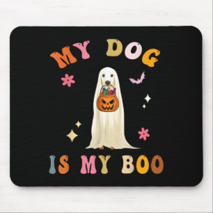 Dog Is Boo_ Cute Groovy Spooky Halloween Dog Mouse Mat