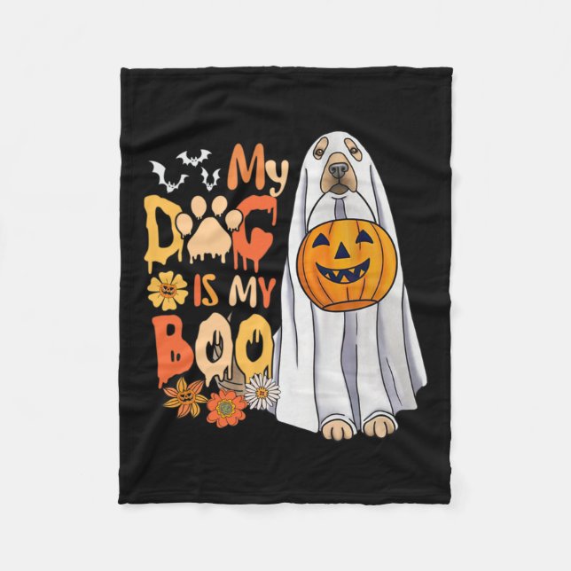 Dog Is Boo Halloween Cute Dog With Pumpkin Fall Se Fleece Blanket (Front)