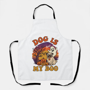 Dog Is Boo Halloween Pug Ghost Pumpkins_1 Apron