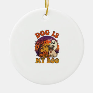 Dog Is Boo Halloween Pug Ghost Pumpkins_1 Ceramic Tree Decoration
