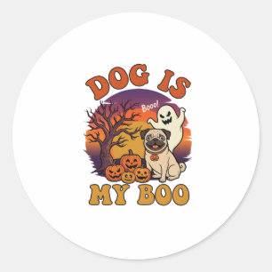 Dog Is Boo Halloween Pug Ghost Pumpkins_1 Classic Round Sticker