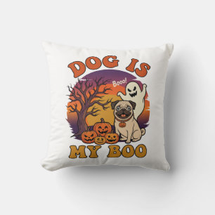 Dog Is Boo Halloween Pug Ghost Pumpkins_1 Cushion