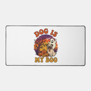 Dog Is Boo Halloween Pug Ghost Pumpkins_1 Desk Mat