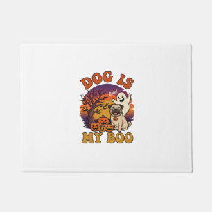 Dog Is Boo Halloween Pug Ghost Pumpkins_1 Doormat