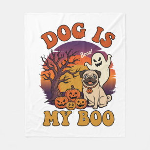 Dog Is Boo Halloween Pug Ghost Pumpkins_1 Fleece Blanket