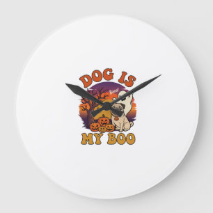 Dog Is Boo Halloween Pug Ghost Pumpkins_1 Large Clock