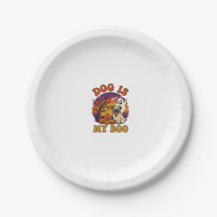 Dog Is Boo Halloween Pug Ghost Pumpkins_1 Paper Plate