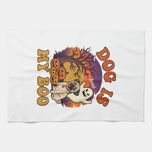Dog Is Boo Halloween Pug Ghost Pumpkins_1 Tea Towel